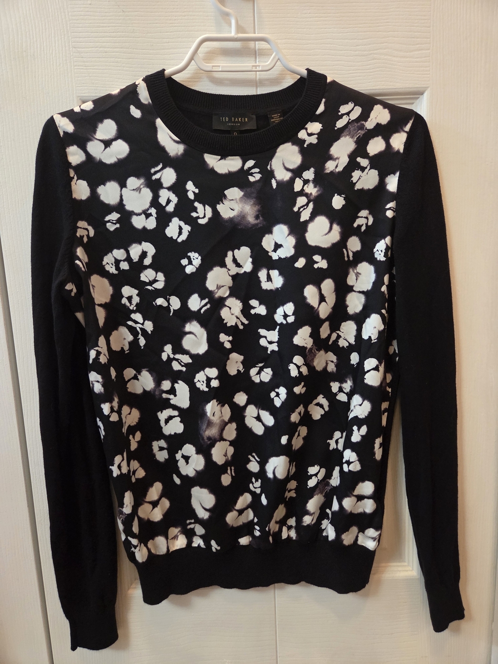 Ted Baker London Black Floral Wool Blend Crewneck Sweater Size 0 (XS)